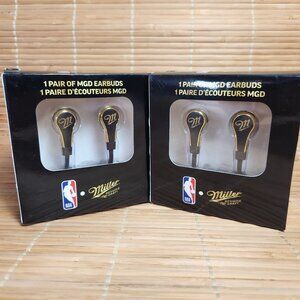 Miller Genuine Draft NBA Earbuds Black and Gold Lot of 2 Wired Coors Molson